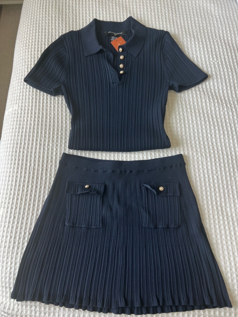 French Connection Navy Ribbed Polo Set - Picture 3 of 3